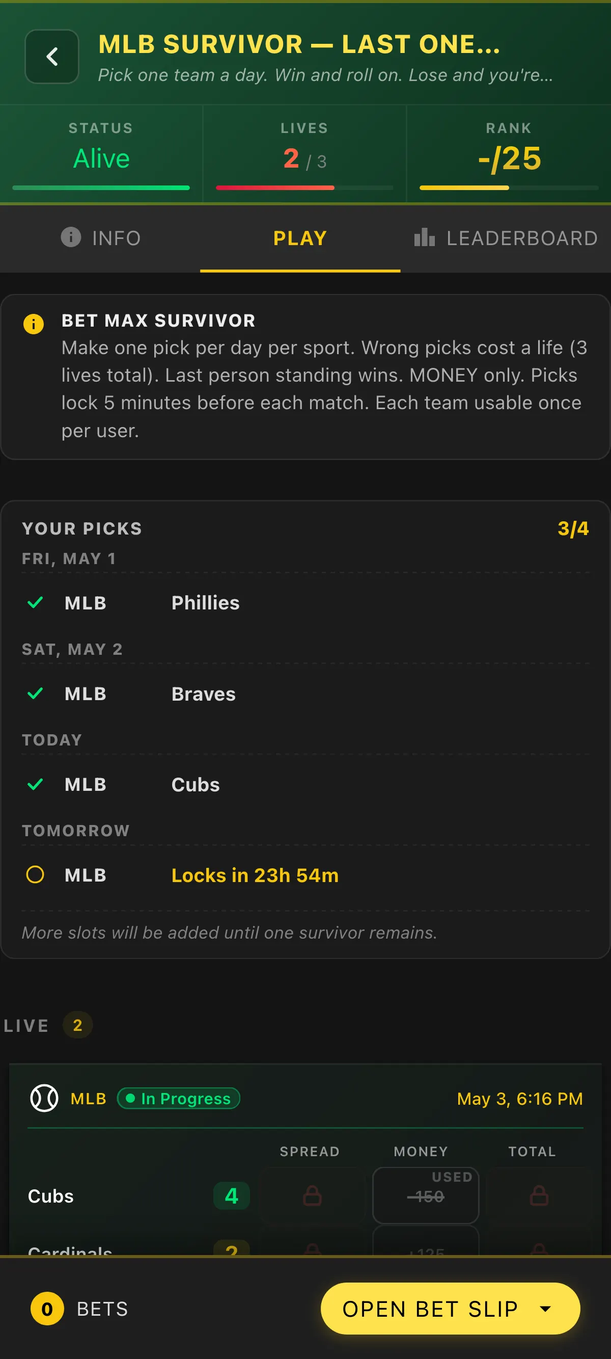 Bet Max Survivor game mode screen