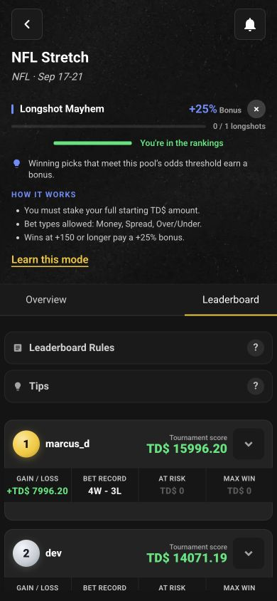Bet Max Longshot game mode screen